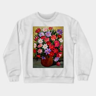 A beautiful bouquet of mixed flowers in a gold vase Crewneck Sweatshirt